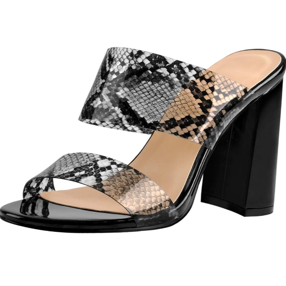 Richealnana Women's Clear Snake Print Strap Slipper